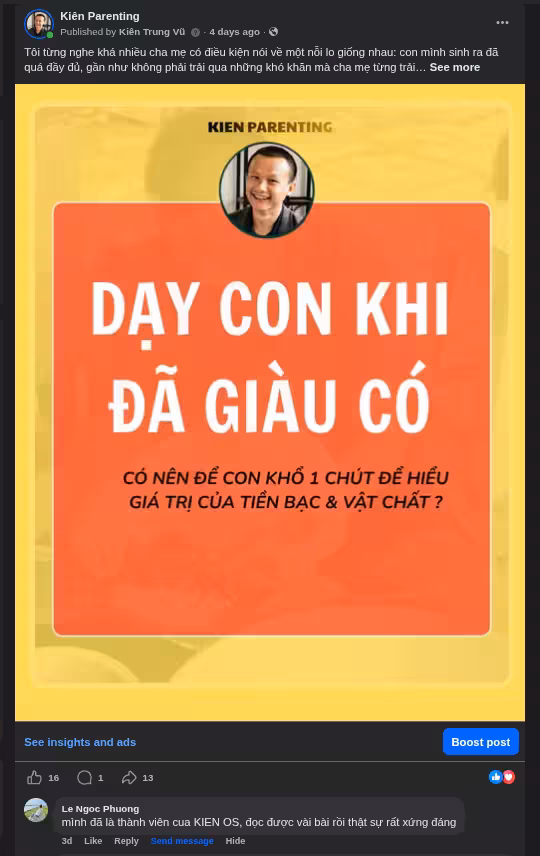 Bình luận Facebook của thành viên KienOS
